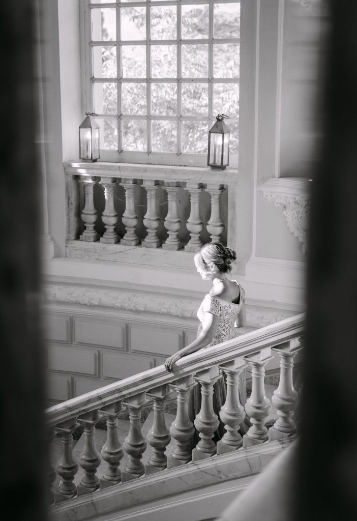 domaine rocabella bride walking the stairs